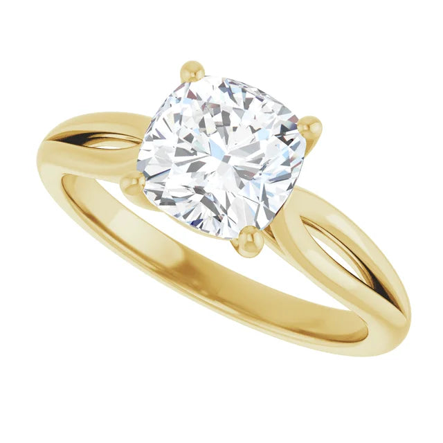 Sideway Picture for 2 CT Cushion Cut Diamond Engagement Ring for Women Set in Yellow Gold
