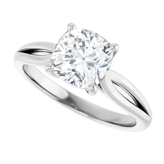 Sideway Picture for 2 CT Cushion Cut Diamond Engagement Ring for Women Set in white gold or platinum 