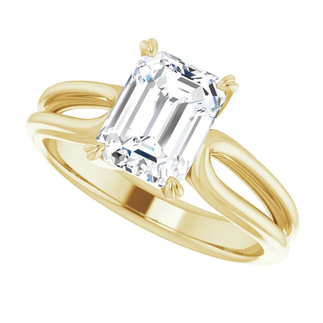 Sideway Picture for 2 CT Emerald Cut Diamond Engagement Ring for women Set in Yellow Gold