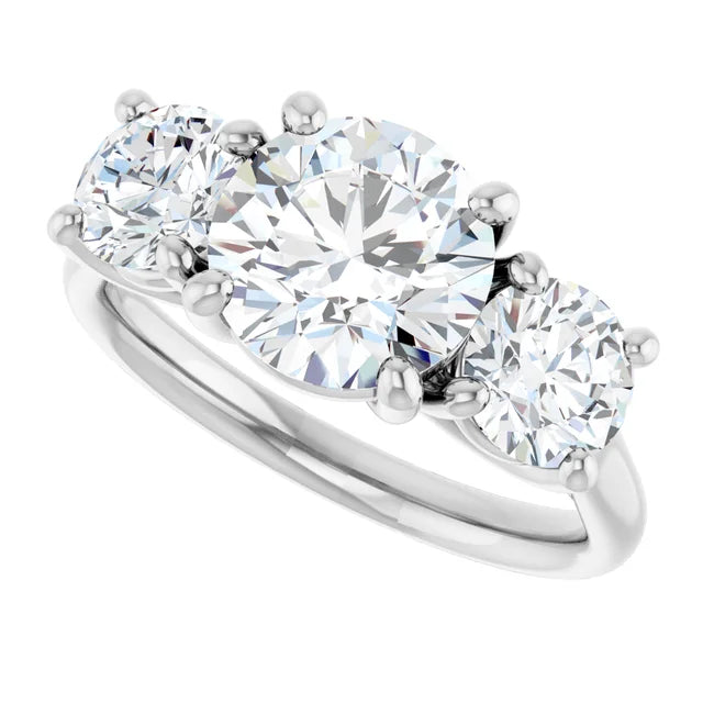 Sideway picture for 2 CT Round three Stone Diamond engagement Ring for women set in White gold or platinum 