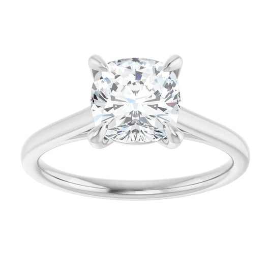 2 CT Cushion Cut Solitaire Engagement Ring Set in white gold or platinum 