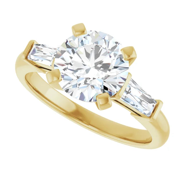 Sideway Picture for 2 CT Weight Round and tapered baguette three Stone Diamond Engagement Ring for Women