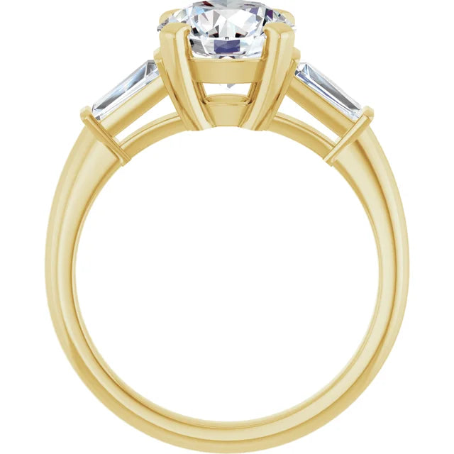 2 CT Weight Round and tapered baguette three Stone Diamond Engagement Ring for Women showing under gallery 