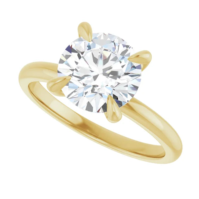 2 CT Round diamond solitaire engagement ring with claw prongs in Yellow Gold