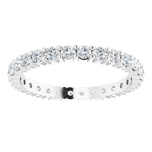 14K White gold 2MM Full Eternity Diamond Wedding Band for women 