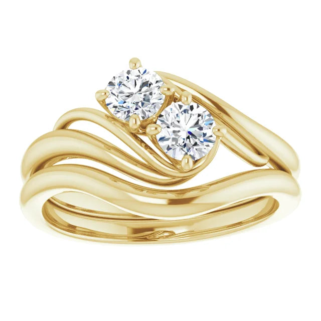 2 Stones Diamond engagement ring on 18K Yellow Gold