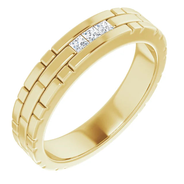  Diamond Stones men wedding band 2x2 Yellow Gold