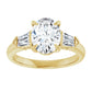 2 CT Oval & baguette three Stone Diamond engagement Ring 