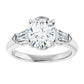 2 CT Oval & baguette three Stone Diamond engagement Ring set in white gold or platinum 
