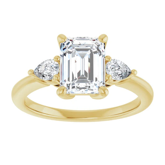 2 CT three Stone Diamond engagement Ring with Emerald Center Stone and two pear Side Stones 