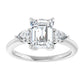 2 CT three Stone Diamond engagement Ring with Emerald Center Stone and two pear Side Stones Set in white gold or platinum 