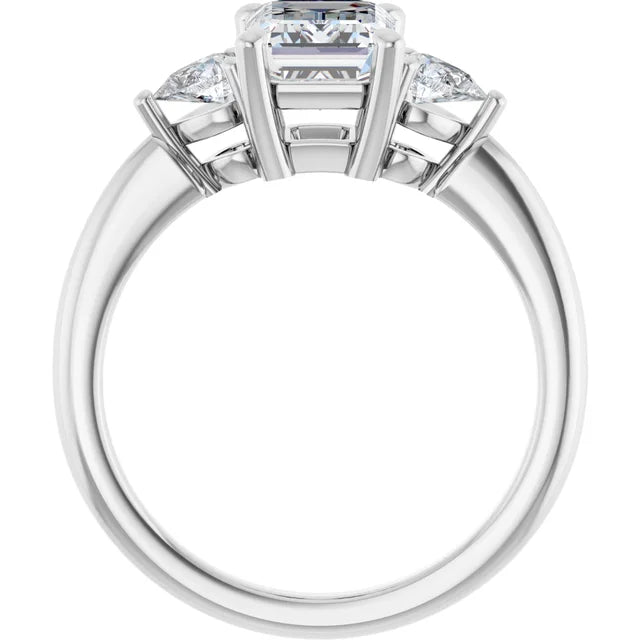2 CT three Stone Diamond engagement Ring with Emerald Center Stone and two pear Side Stones set in white gold or diamond showing under gallery 