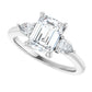 Sideway Picture for 2 CT three Stone Diamond engagement Ring with Emerald Center Stone and two pear Side Stones Set in white gold or platinum 