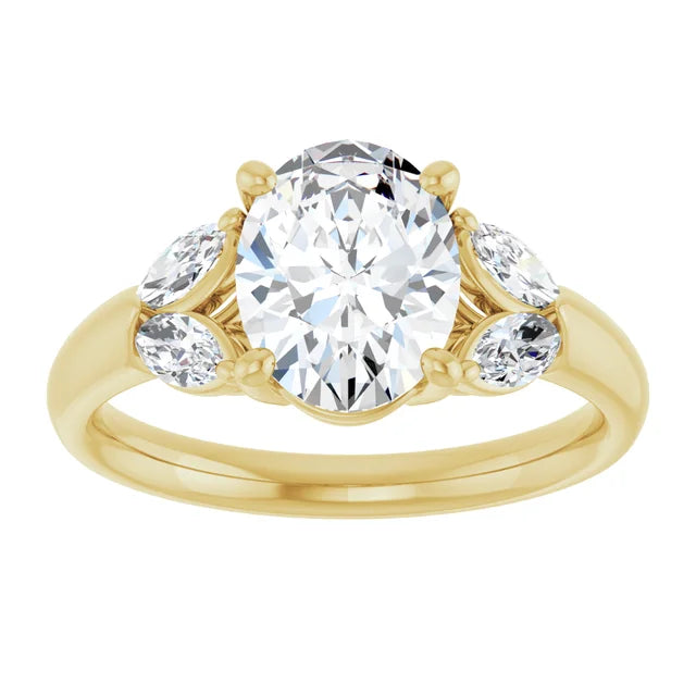 2 CT Oval and Marquise 5-Stone Diamond Engagement Ring for women 