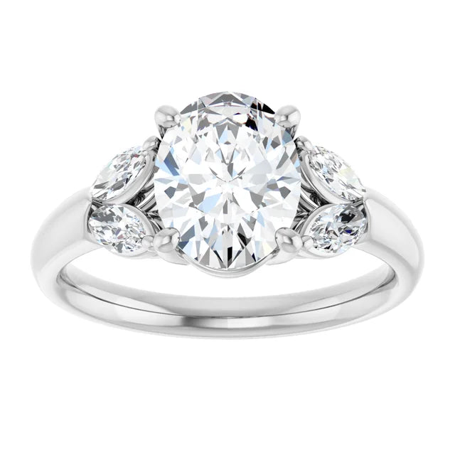 2 CT Oval and Marquise 5-Stone Diamond Engagement Ring for women Set in white gold or platinum 
