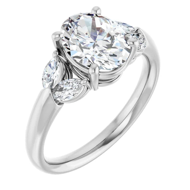Sideway Picture for 2 CT Oval and Marquise 5-Stone Diamond Engagement Ring for women Set in White Gold