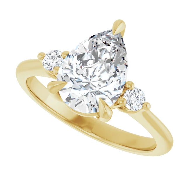 2 CT Pear & Round 3-Stones Diamond engagement Ring For Women Set in Yellow Gold