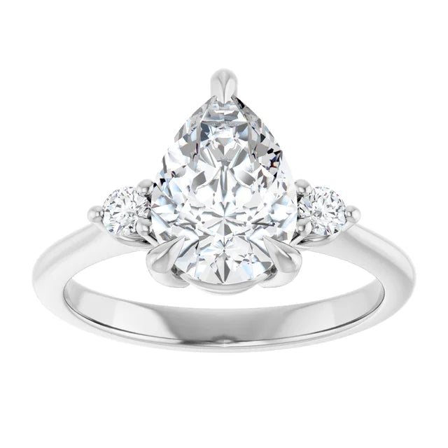 2 CT Pear & Round 3-Stones Diamond engagement Ring For Women Set in white gold or platinum 