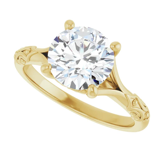 Side way picture for 2 CT Vintage Style Split Shank Diamond Solitaire Engagement Ring for Women set in Yellow Gold