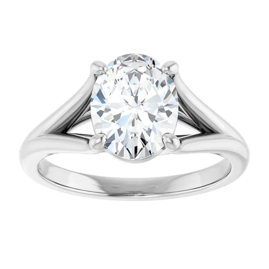 2 CT Split Shank Oval Shape Diamond Engagement Ring set in white gold or platinum 