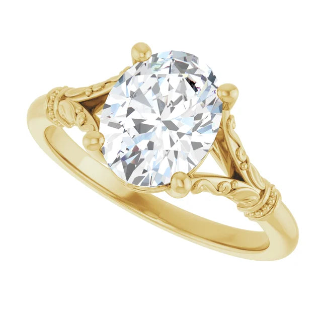 Sideway Picture for 2 CT Split Shank Oval Diamond Engagement Ring set in Yellow Gold