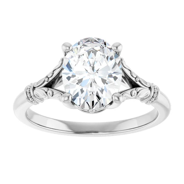 2 CT Split Shank Oval Diamond Engagement Ring Set in white gold or platinum 