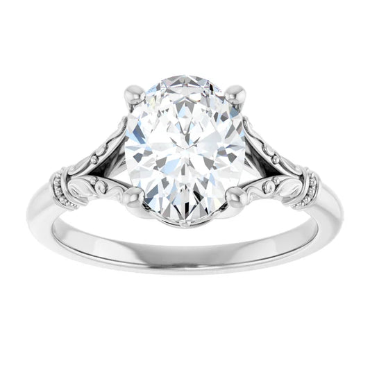 2 CT Split Shank Oval Diamond Engagement Ring Set in white gold or platinum 