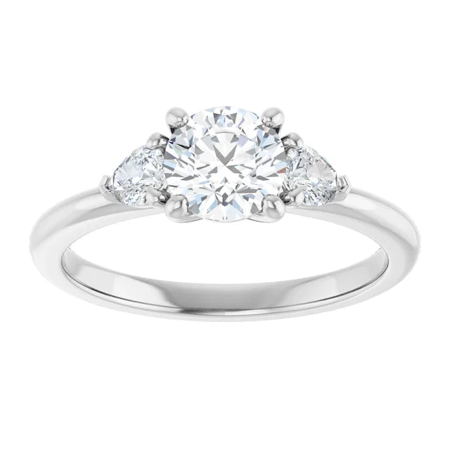 three Stones Diamond engagement Ring 14K White Gold Showing Stones