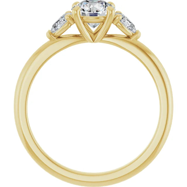 three Stones Diamond engagement Ring 14K Gold Standing 