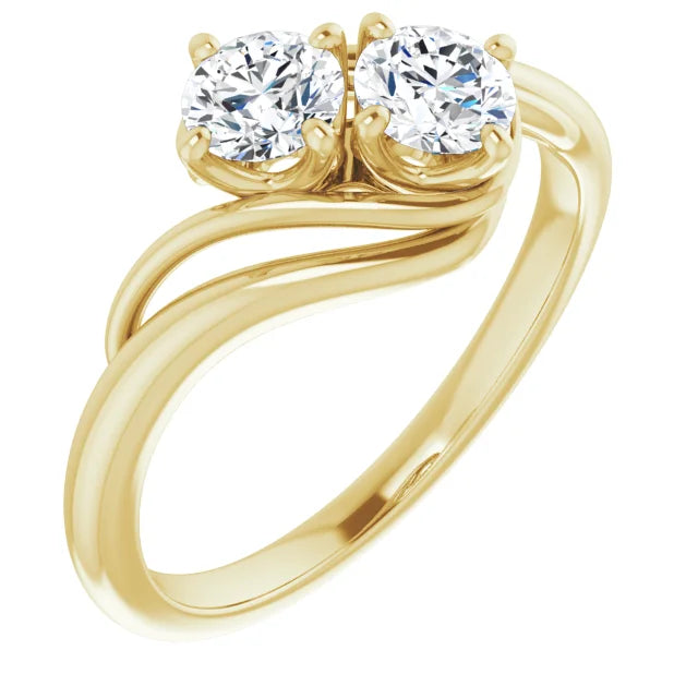 2 Stones Diamond engagement ring on 18K Yellow Gold