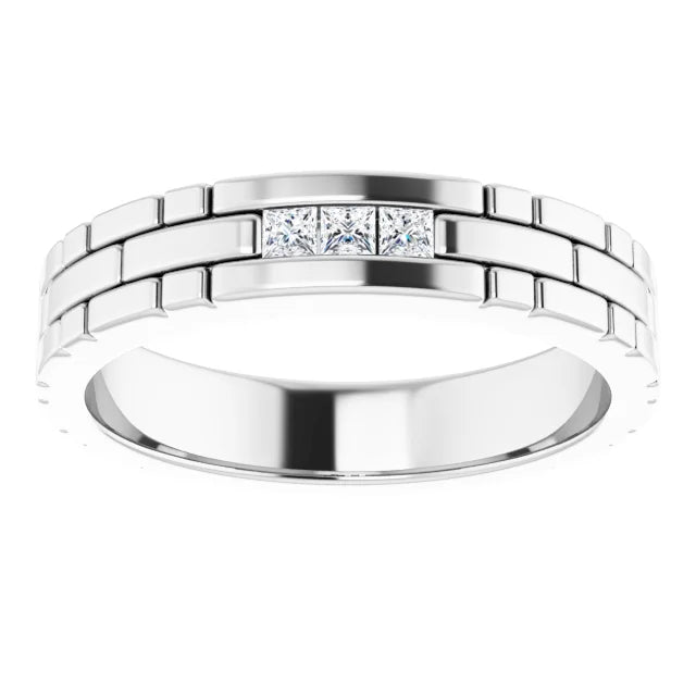  three Diamond Stones men wedding band 2x2 White gold