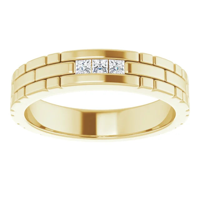  Diamond Stones men wedding band yellow Gold