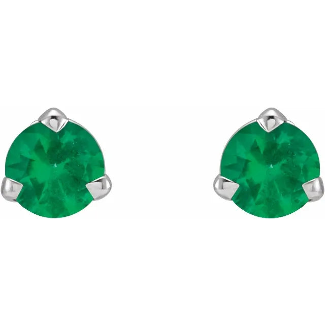 platinum  3-Prong Emerald Stud Earrings 