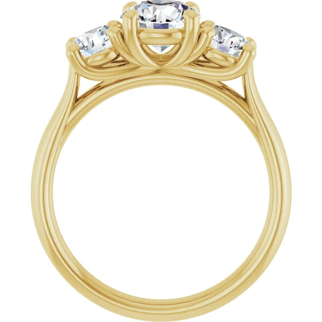 Round three Stones Diamond engagement Ring set in yellow gold showing under gallery 