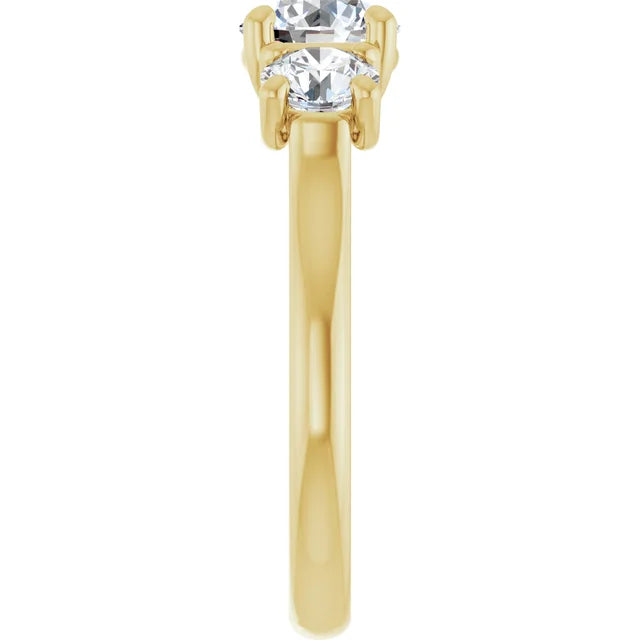 Round three Stones Diamond engagement Ring picture from the side showing shank