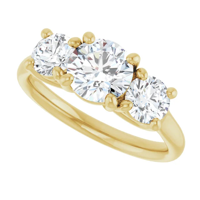 Sideway Picture for Round three Stones Diamond engagement Ring Set in 14K Yellow Gold