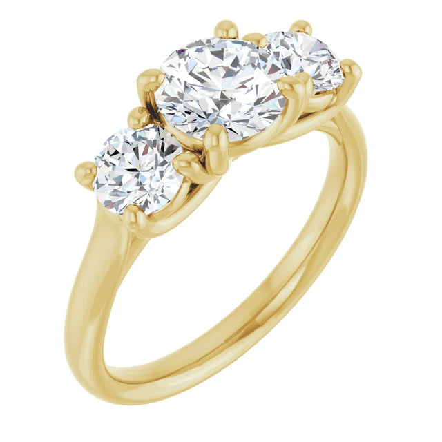 Flipped Picture for 1 CT Round three Stones Diamond engagement Ring Set in Yellow Gold