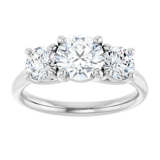 Round three Stones Diamond engagement Ring set in white gold or platinum 