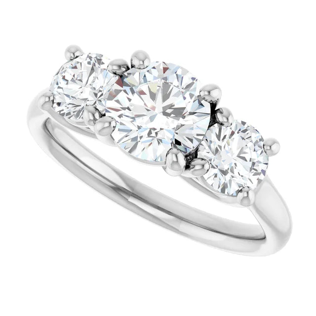 Sideway Picture for Round three Stones Diamond engagement Ring Set in White Gold or Platinum 