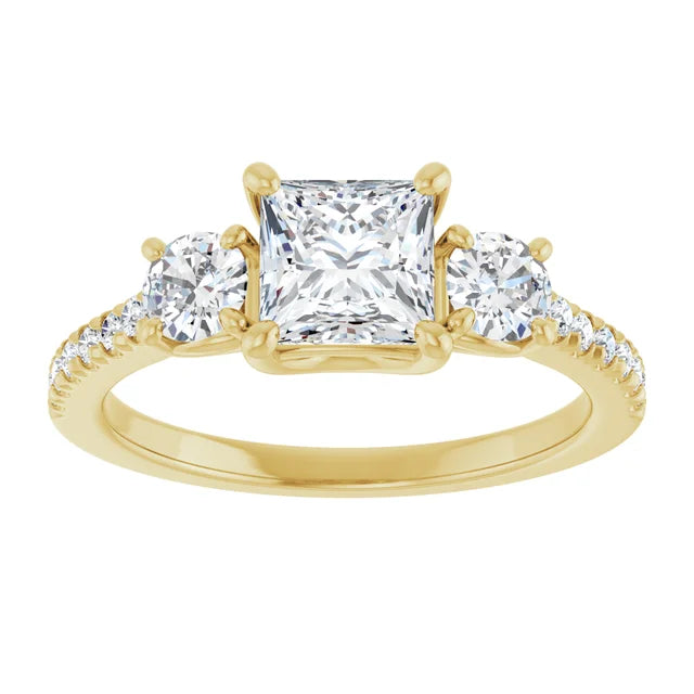 3-Stone Princess and Round Diamond Engagement Ring 