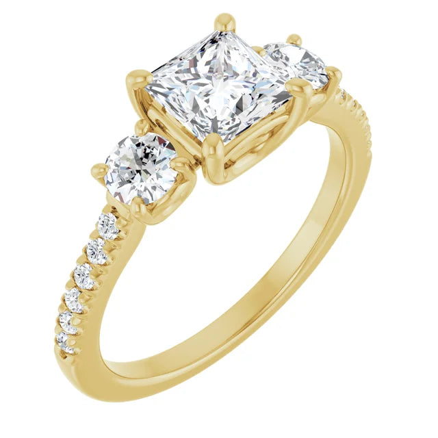Flipped picture for 3-Stone Princess and Round Diamond Engagement Ring Set in Yellow Gold