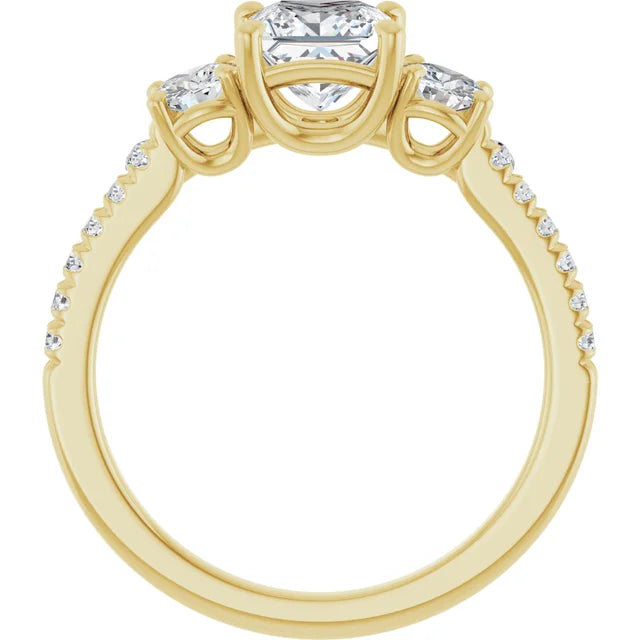 3-Stone Princess and Round Diamond Engagement Ring set in Yellow gold showing under gallery 