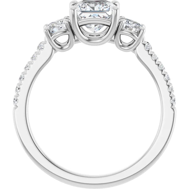 3-Stone Princess and Round Diamond Engagement Ring Set in white gold or platinum Showing under gallery 