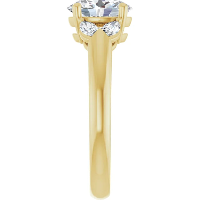 Vintage Style Oval & Marquise Diamond engagement Ring set in Yellow gold showing shank from the side 