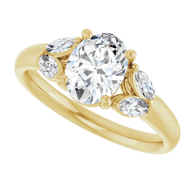 Sideway Picture for Vintage Style Oval & Marquise Diamond engagement Ring set in Yellow Gold