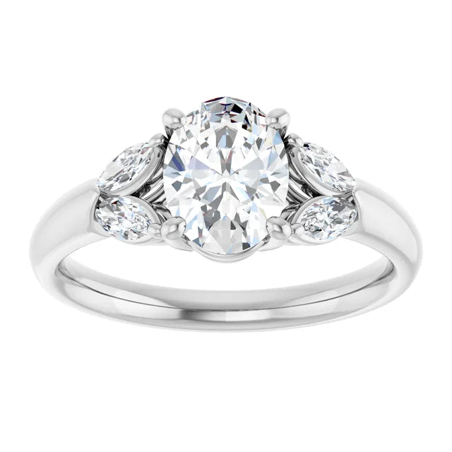 Vintage Style Oval & Marquise Diamond engagement Ring Set in White gold or platinum 