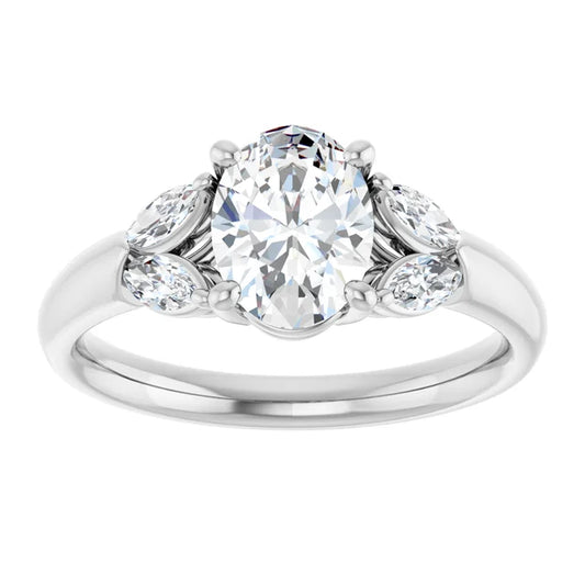 Vintage Style Oval & Marquise Diamond engagement Ring Set in White gold or platinum 