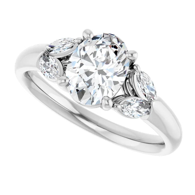 Sideway Picture for Vintage Style Oval & Marquise Diamond engagement Ring set in white gold or platinum 