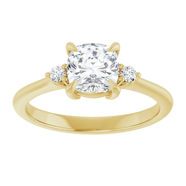 1 CT 3 stone Cushion and Round Diamond Engagement Ring For Women 