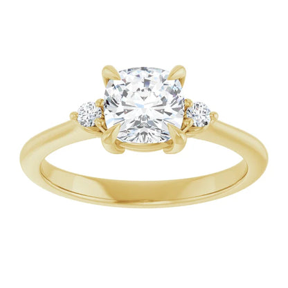 1 CT 3 stone Cushion and Round Diamond Engagement Ring For Women 